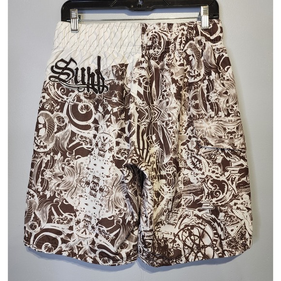 Pacific & Co Swim Trunks Men Small Brown‎ All Over Print Drawstring Boardshorts - Picture 2 of 12